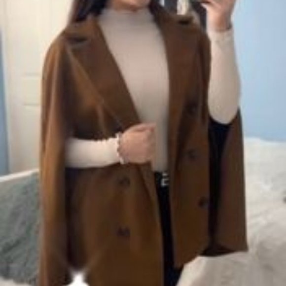 Cloak Sleeve Double Button Cape Coat brown - Picture 10 of 11